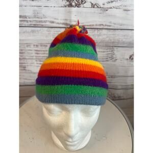 VINTAGE Meister Beanie Hat Pompom Cap Knit Wool Rainbow Cap Ski Unisex